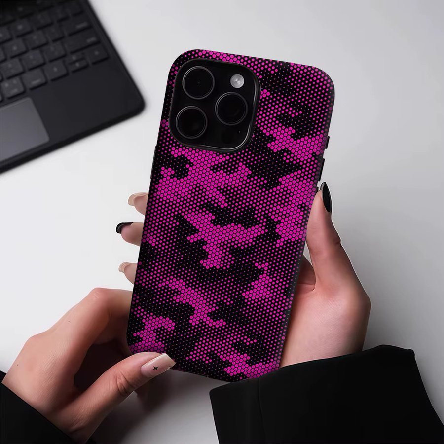 Magnetische Handyhülle mit Halbton-Blumenmuster für iPhone 17 16 15 14 13 Pro Max Plus von Potdemiel, robuste Einzel- und Doppelschicht-Schutzhülle - Bild 2