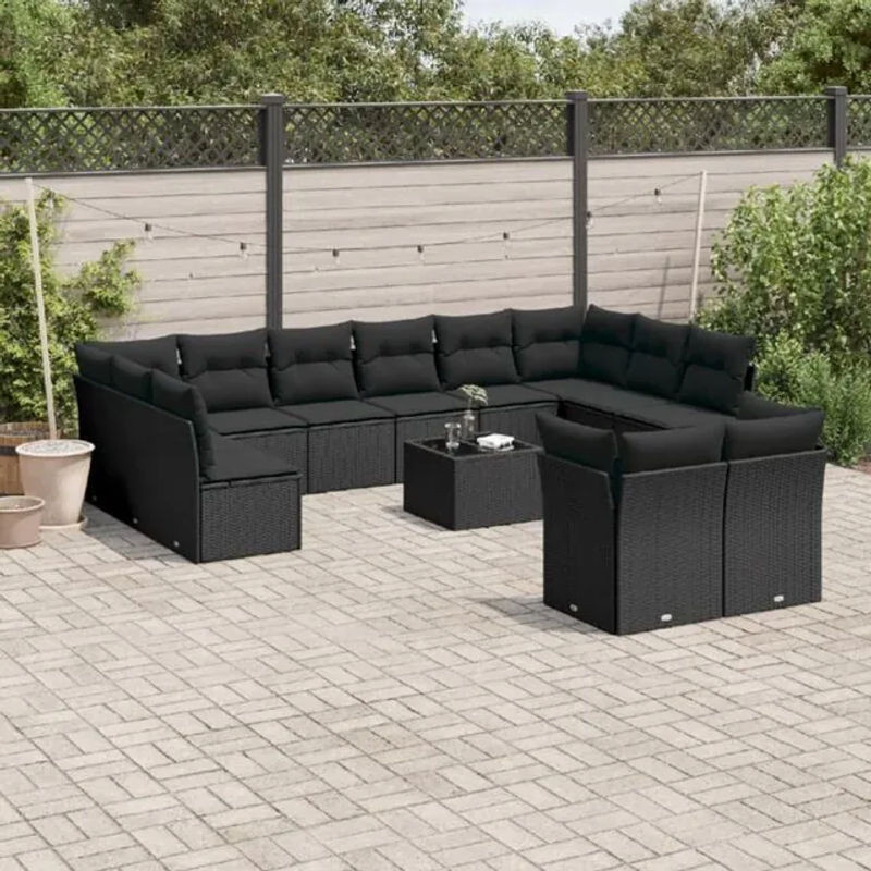 Vidaxl 13-tlg. Garten-Sofagarnitur aus Polyrattan mit Kissen in Schwarz - Bild 1