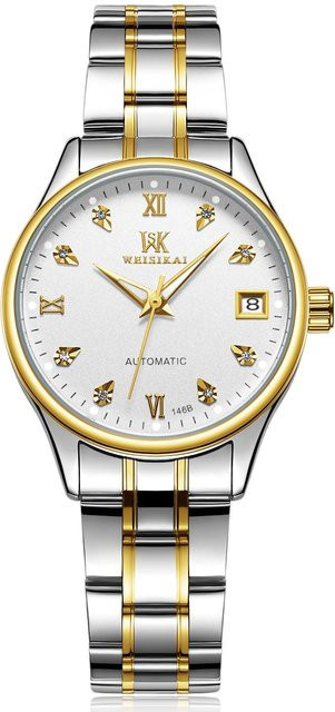 WEISIKAI Armbanduhr Automatik, Edelstahl, Bicolor, Weiß, Damen - Bild 1