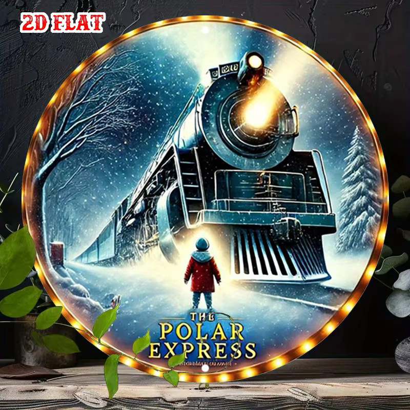 Potdemiel The Polar Express Weihnachtszug Rundes Aluminiumschild Retro-Metallwanddekoration mit Winterszene, Durchmesser: 20 cm - Bild 2