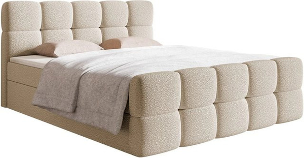 Selsey Boxspringbett Cloudy in Hellbeige mit Bouclé-Stoff, Bonellfederkernmatratze und Topper, Breite: 160 cm, Höhe: 106 cm, Tiefe: 223 cm