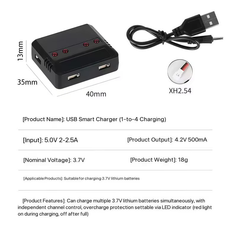EVANOVM USB-Ladegerät für Lithium-Ionen-Akkus mit 4 Anschlüssen in Weiß - Bild 1