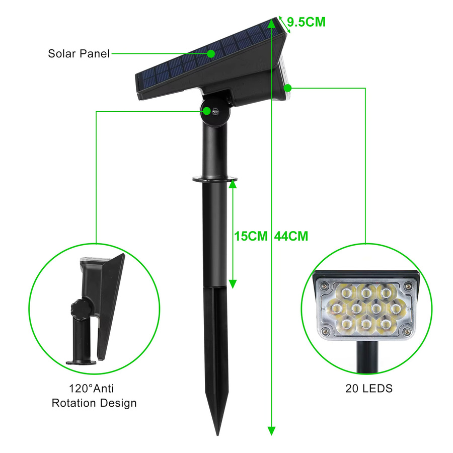 T-SUNRISE Solar Gartenstrahler LED Grün IP65 Wasserdicht Outdoor Flutlicht für Garten und Terrasse - Bild 5