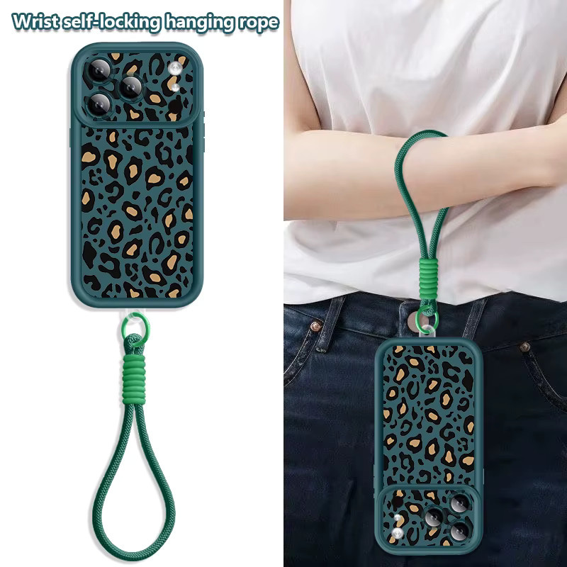 YISHANGOU Handyhülle mit Leopardenmuster und Trageriemen für iPhone 18 17 16 15 14 13 12 Pro Max, stoßfeste TPU-Hülle mit Lanyard, Orange/Multicolor - Bild 1