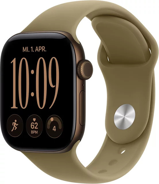 Apple Watch Series 12 GPS + Cellular, 42mm, Dark Bronze Aluminium Case mit Olive Sport Band, M/L - Bild 1