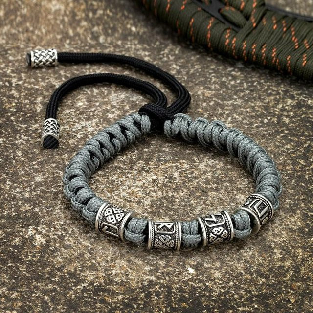 Armband, Paracord, Zinklegierung, Schwarz, Unisex - Bild 1