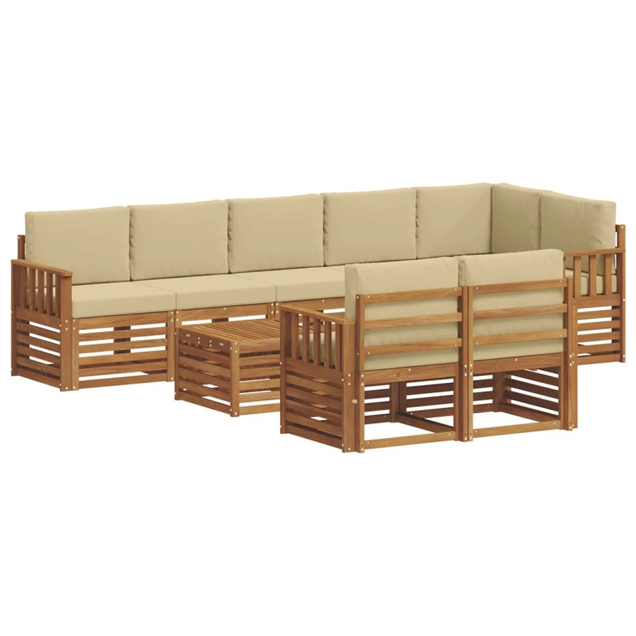 vidaXL Sofagarnitur 9-teilig in U-Form aus Massivholz Akazie, Farbe Natur-Beige - Bild 2