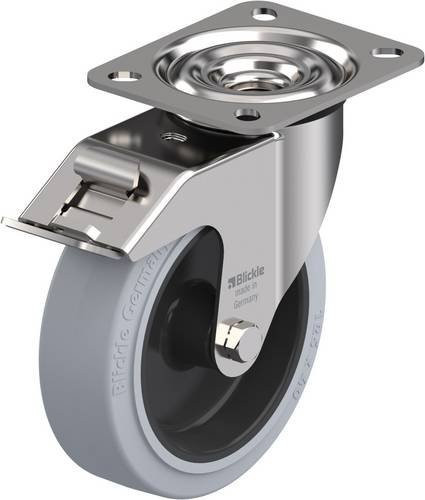 Blickle Lenkrolle LEX-POEV 125G-FI-SG mit Feststeller, Rad-Durchmesser: 125 mm, Tragfähigkeit: 150 kg, Edelstahl und Kunststoff, Grau/Schwarz - Bild 1