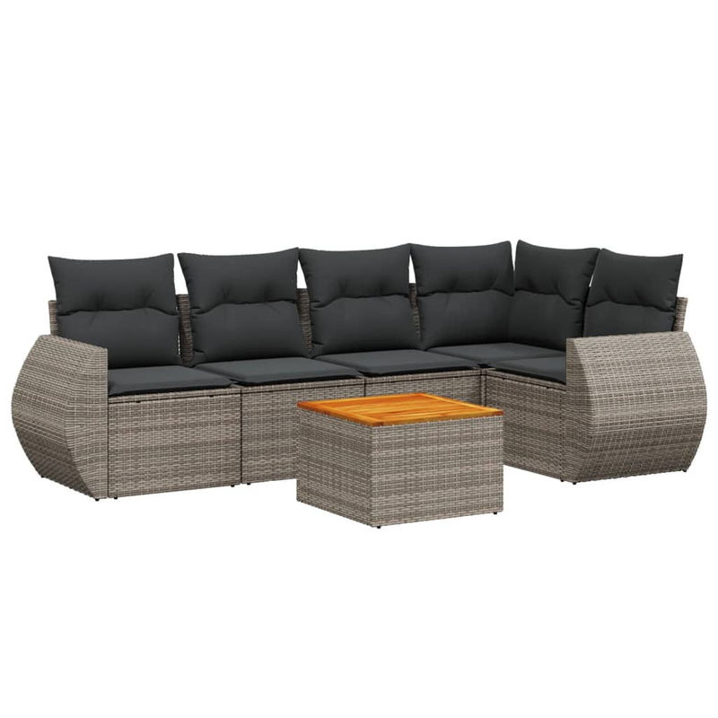 Vidaxl Gartenmöbel-Set aus Polyrattan und Akazie mit Kissen, 6-teilig, Grau - Bild 2