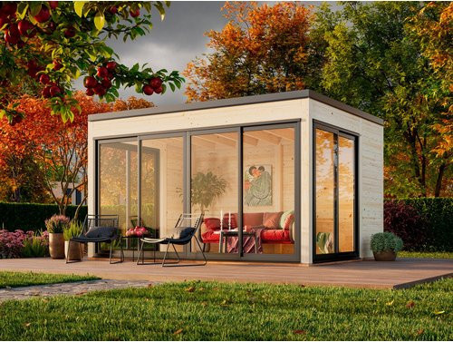Palmako Gartenhaus Serena Slide Plus aus Fichtenholz mit Pultdach in Natur, B: 420 cm, T: 320 cm, H: 250 cm - Bild 1