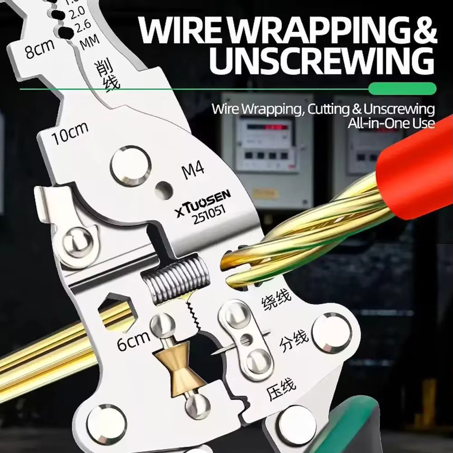 Multifunktionale Elektrikerzange in Grün mit Abisolier-, Crimp- und Kabelschneidefunktion sowie Spannungsprüfung - Bild 5