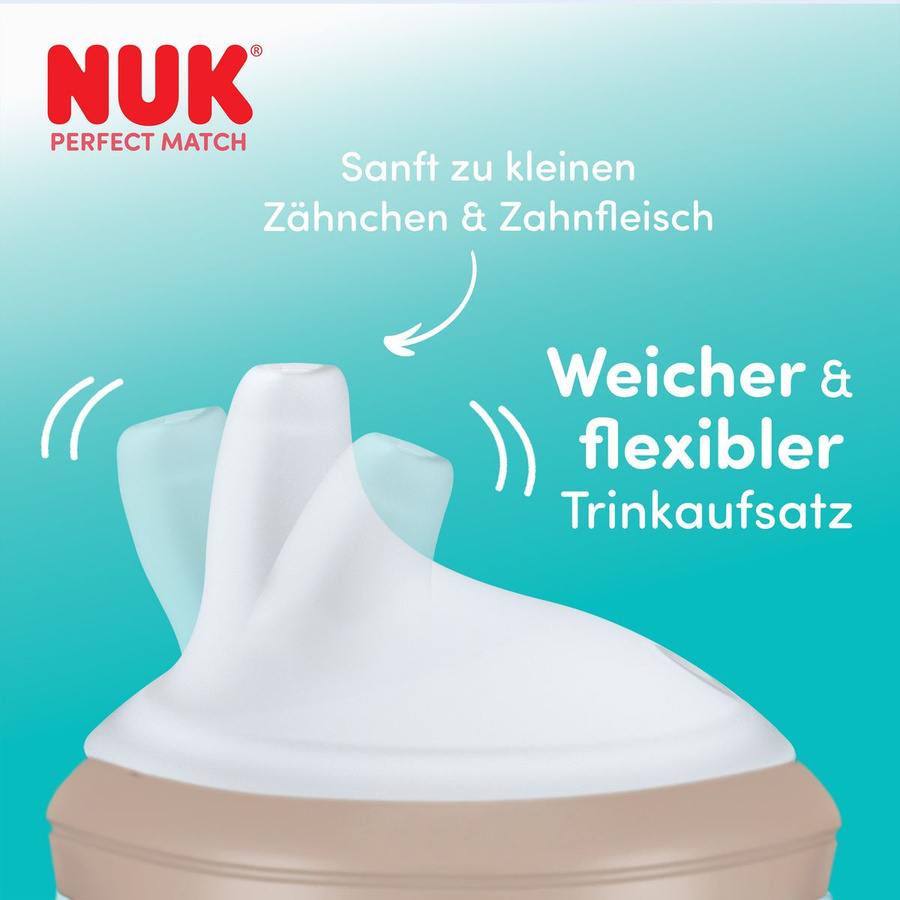 NUK Trinklernflasche Perfect Match mit Silikon-Tülle, auslaufsicher, BPA-frei, 150 ml, Beige/Blau - Bild 2