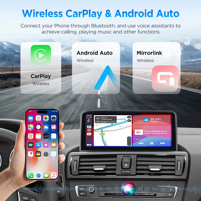 Junsun Drahtloses Multimedia Autoradio mit CarPlay und Android Auto für BMW 1 2 3 4 Serie (F20 F21 F22 F30 F31 F32 F33 F34 F36), Schwarz - Bild 5