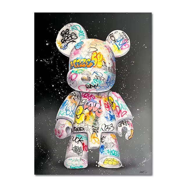 Potdemiel Wandbild Niedlicher Bär Graffiti Pop-Art Leinwanddruck in Mehrfarbig - Bild 5