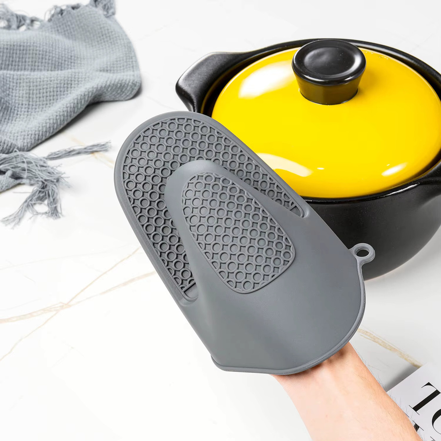 Venlohome Silikon Küchenhandschuhe mit Wabenstruktur und Handclip, 2er-Set, Schwarz und Grau - Bild 3