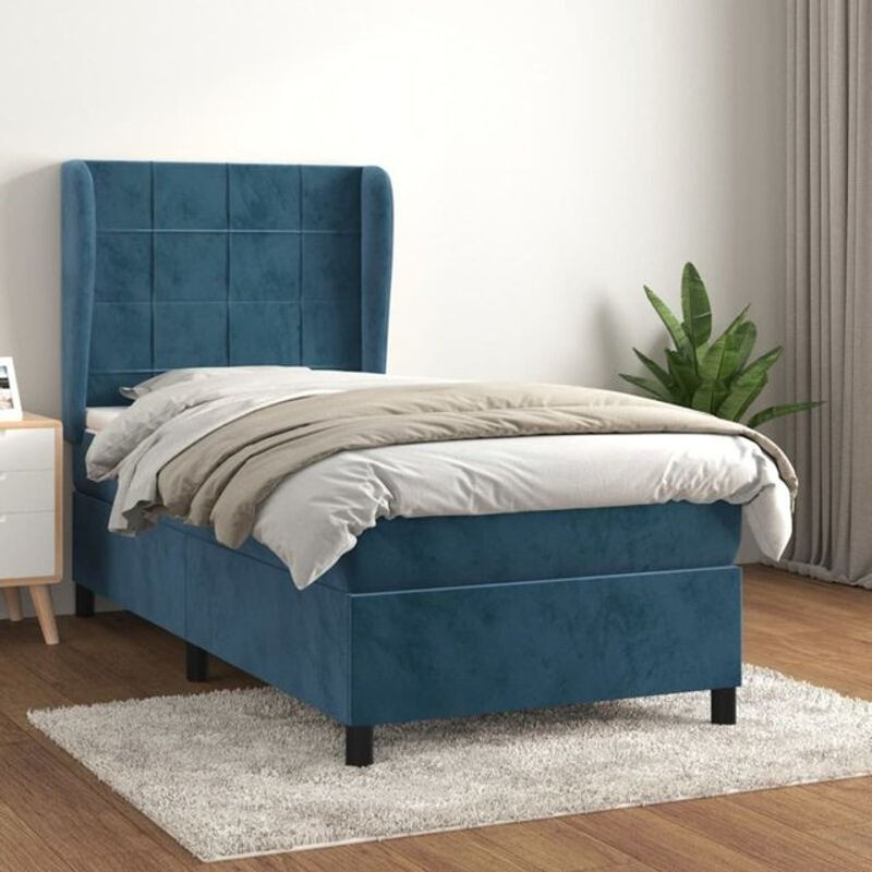 Vidaxl Boxspringbett mit Matratze aus Samt in Blau, B/T/H: 100 x 200 x 118 cm - Bild 1