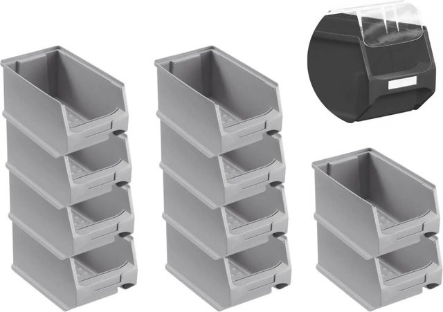 PROREGAL SparSet 10 Stück Sichtlagerbox 3.0 mit Abdeckung, Grau, H x B x T: 12,5 x 14,5 x 23,5 cm - Bild 1