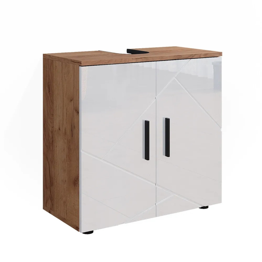 Vicco Waschtischunterschrank Irma Eiche Weiß Hochglanz mit 2 Türen B/T: 60 x 59 cm - Bild 3