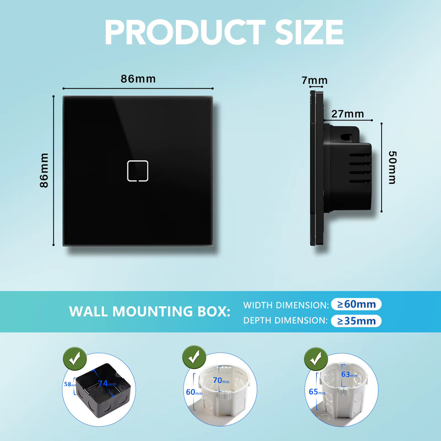 BSEED E-Serie WLAN Touch-Wandschalter mit schwarzem Glaspanel, Tuya Smart Life und Alexa App-Steuerung, 10A, Gelbe Hintergrundbeleuchtung - Bild 4