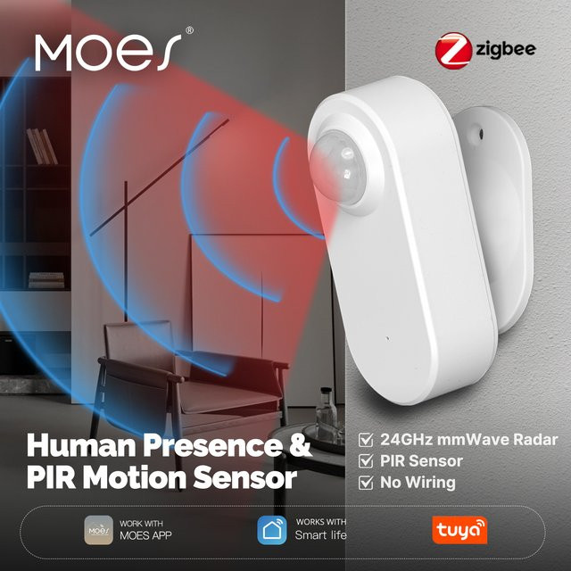 MOES Tuya ZigBee Anwesenheitssensor mit 24GHz MMWave Radar zur Bewegungs- und Ruheerkennung, Weiß - Bild 1