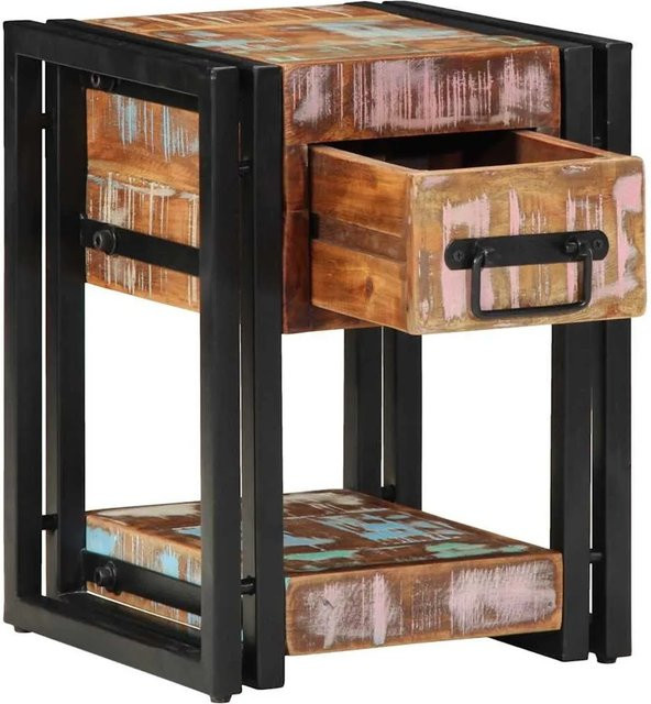 vidaXL Nachttisch aus massivem Altholz und Stahl in Mehrfarbig, B/T/H: 30 x 30 x 40 cm - Bild 1