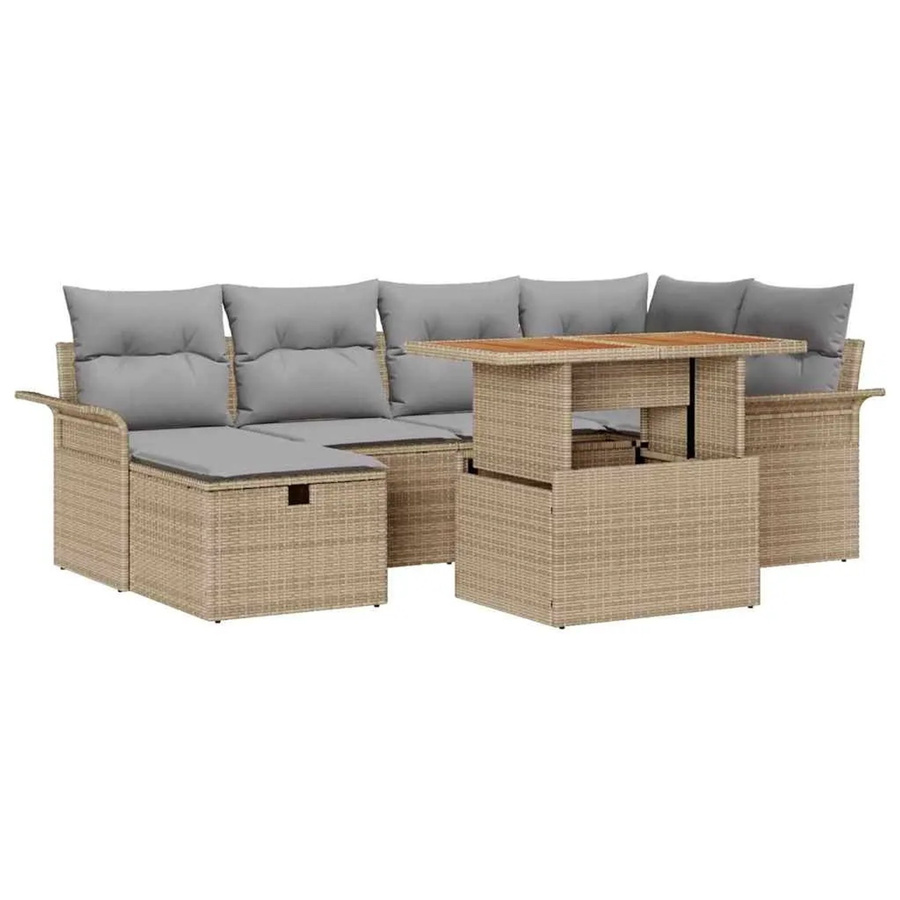 vidaXL 7-teiliges Gartensofa-Set aus Polyrattan mit Kissen in Beige für Garten und Balkon - Bild 2