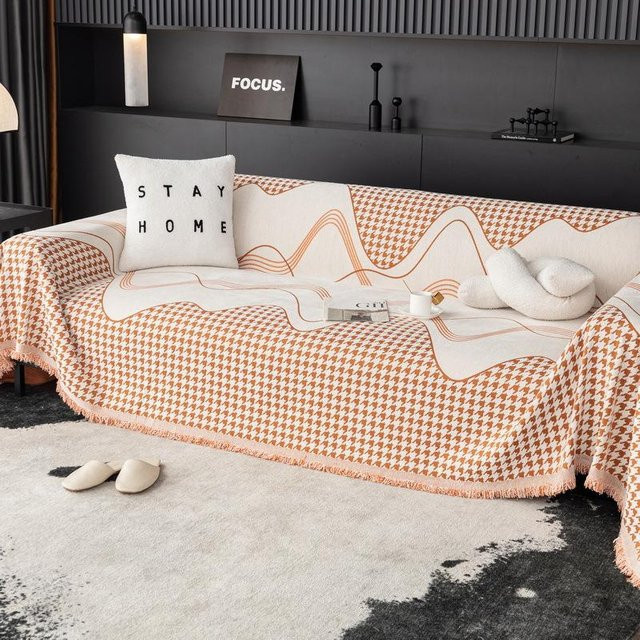 Hochwertiger Chenille Sofabezug im Hahnentritt-Design von Super Six, skandinavischer Stil für alle Jahreszeiten, B/H: 180 x 130 cm - Bild 1