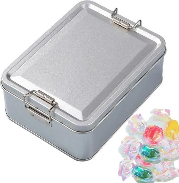 Hochwertige rechteckige Aufbewahrungsbox aus Metall in Silber mit Deckel und Clip-Verschluss - Bild 1