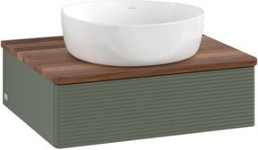 V&B Waschtischunterschrank Antao mit Frontstruktur und Beleuchtung in Grau-Grün lackiert, B/T/H: 60 x 50 x 19 cm - Bild 1