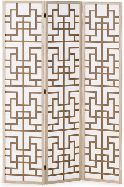 Homestyle4u Paravent Raumteiler 3-teilig aus Holz mit geometrischem Muster im Shoji-Stil, Farbe: Weiß/Braun, H x B x T: 170 x 120 x 2 cm - Bild 1