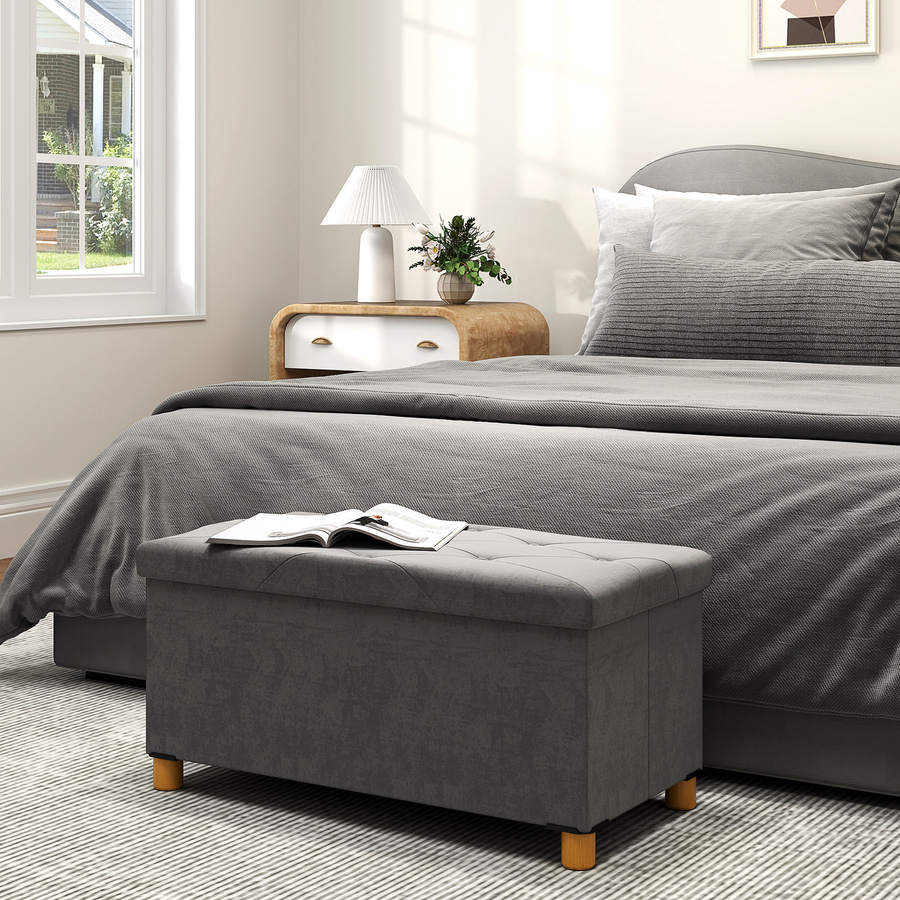 HOMCOM Sitzbank mit Stauraum in Grau mit Samtoptik, faltbare Polsterbank und Sitztruhe für Flur, Schlafzimmer oder Wohnzimmer, B/T/H: 76 x 38 x 38 cm - Bild 2