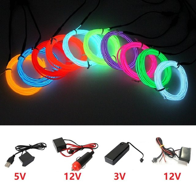 ZXJSG Neon Glow EL Draht Seil Flexibler LED Streifen mit Adapter für Auto und Party Dekoration - Bild 1