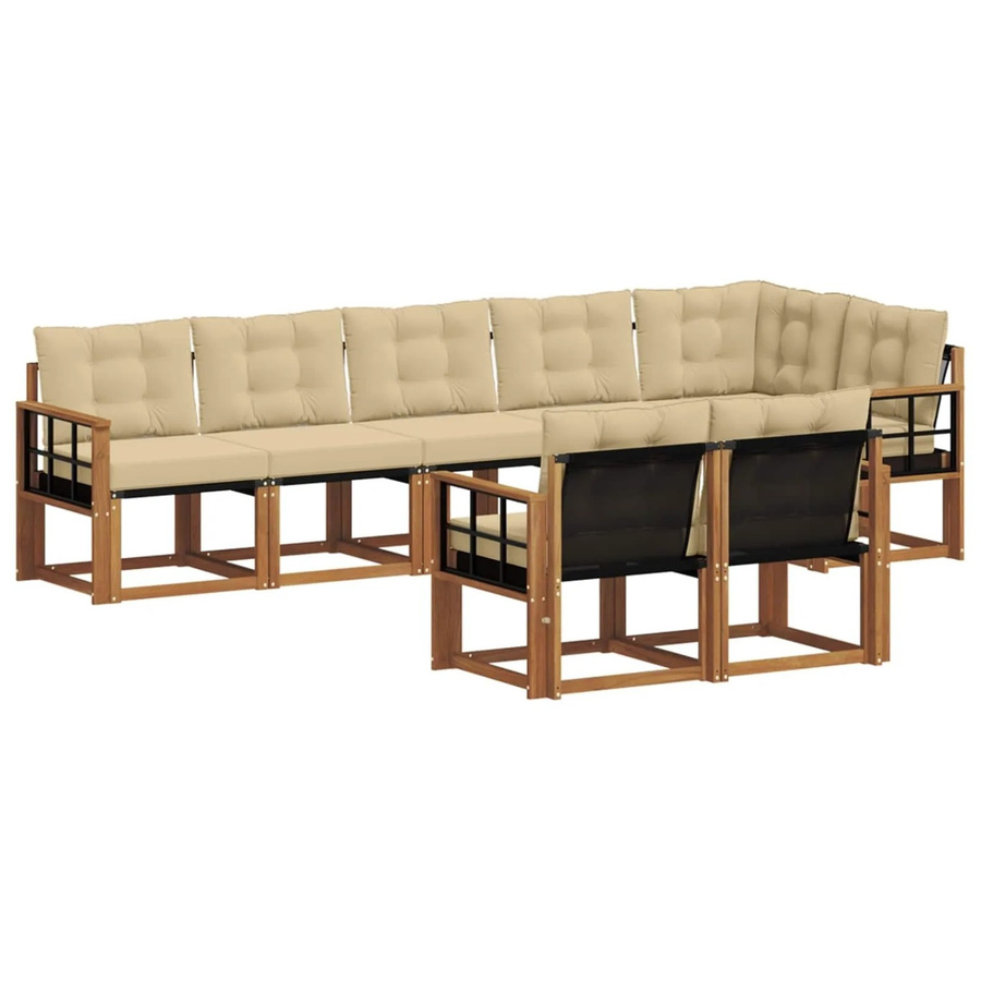 vidaXL Outdoor-Sofagarnitur 8-teilig aus Akazienholz mit Textilene und Kissen in Beige und Natur - Bild 2