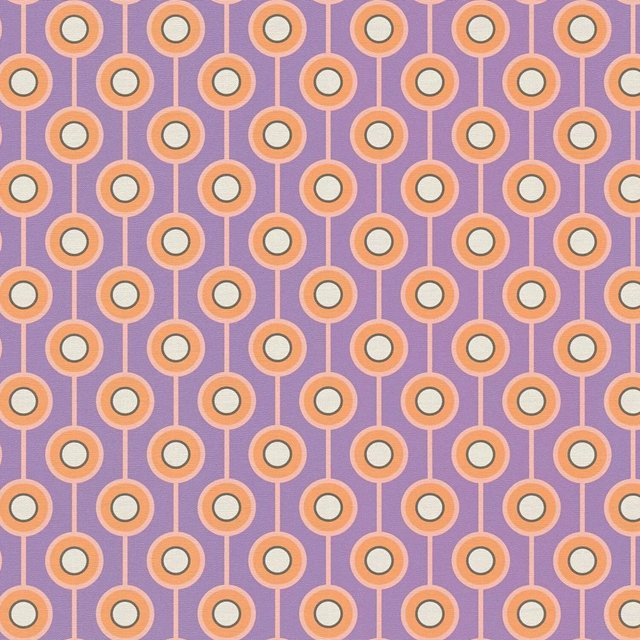 PROFHOME Retro Tapete Geometrisch in Lila, Gelb, Rosa und Creme-Weiß, Vlies-Tapete, Breite: 0,53 m, Länge: 8,50 m - Bild 1