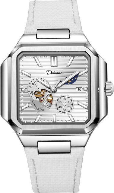Durham Weizheng Automatik-Armbanduhr, Edelstahl, Leder, Weiß, Herren - Bild 1