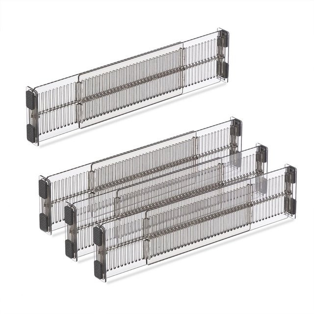 Relaxdays 16-teiliges Schubladentrenner Set aus Kunststoff, transparent und rutschfest, B/H/T: 28-53 x 8 x 2,5 cm - Bild 1