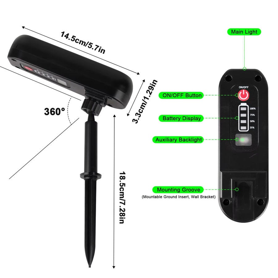 XIWANGFIRE Solar LED Außenwandleuchte IP65 mit warmweißem Licht, Grün/Schwarz, Solar Strahler für Garten, Bäume und Wege - Bild 2