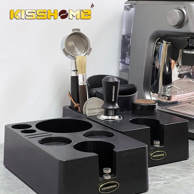 Kaffee Station Tamper Halter und Espresso Siebträger Rack mit Klopfbox von kisshome in Schwarz aus Metall für DeLonghi und Breville Barista Zubehör (51mm, 54mm, 58mm) - Bild 1