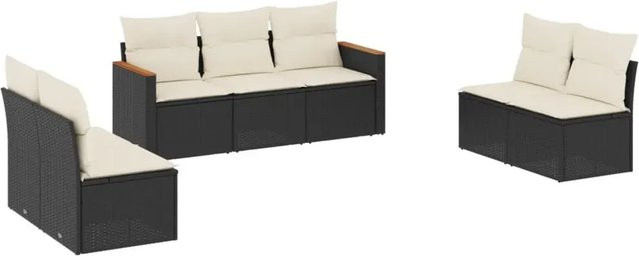 vidaXL 7-teilige Garten-Sofagarnitur aus Poly-Rattan mit Kissen in Schwarz - Bild 1