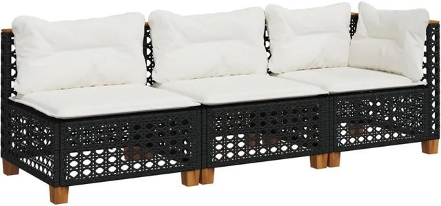 vidaXL L-Shape Gartensofa 3-Sitzer aus PE-Rattan mit Kissen in Schwarz und Akazienholz - Bild 1