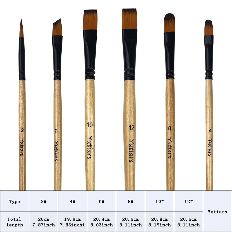 6er Set professionelle Künstlerpinsel in Multicolour für Aquarell, Öl, Acryl und Nagelkunst - Bild 4