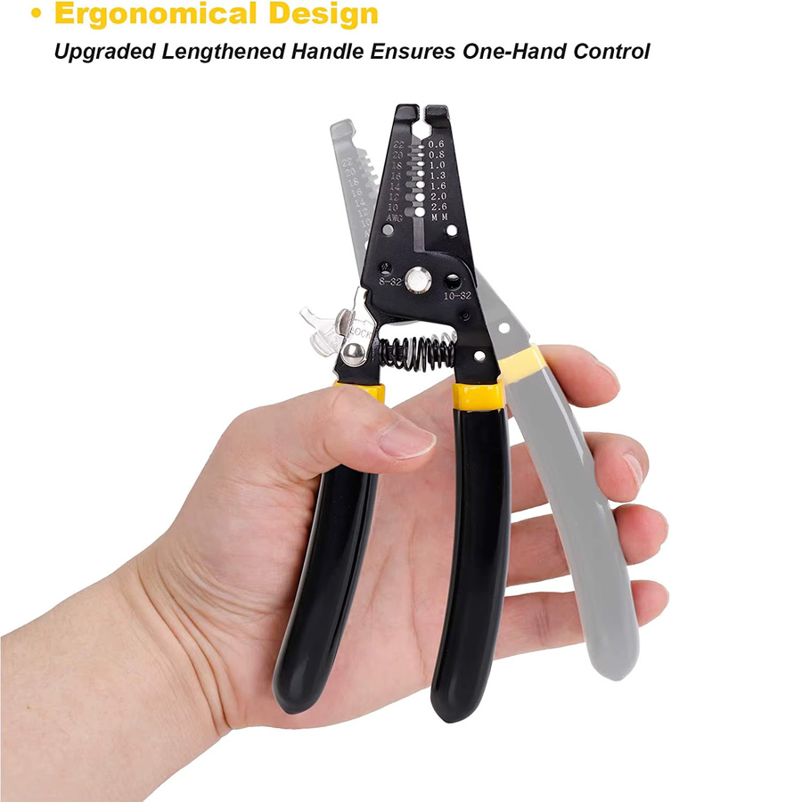 CLAMPLUS Abisolierzange SJ-1022 7 Zoll in Schwarz, Multifunktions-Cutter Crimper für 10–22 AWG und Kupferdraht - Bild 3