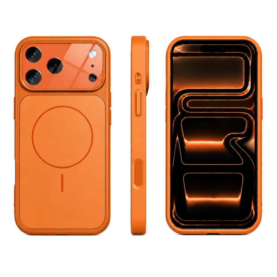 VOUVI Handyhülle mit metallischer Textur und Magnetfunktion für iPhone 17 16 15 14 13 Pro Max, stoßfest und kabelloses Laden, Silber oder Orange - Bild 4