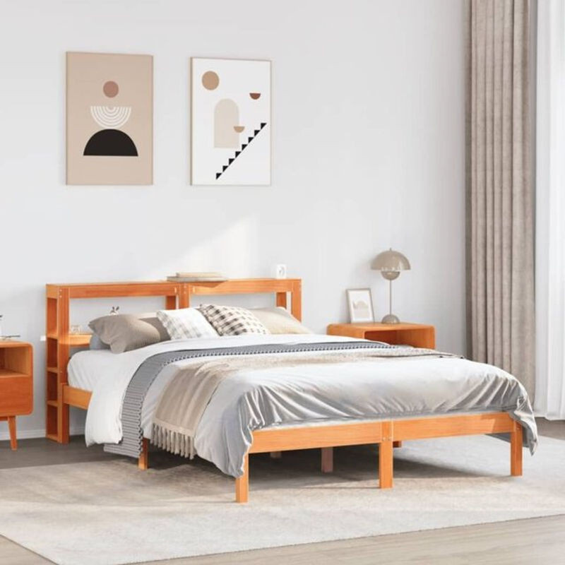 Massivholzbett mit Kopfteil von Vidaxl aus Kiefer in Braun, B: 140 cm, L: 190 cm - Bild 1