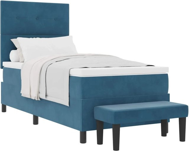 vidaXL Boxspringbett mit Matratze aus Samt in Dunkelblau, B/T/H: 100 x 200 x 203 cm - Bild 1
