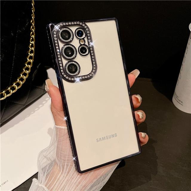 Luxus Handyhülle für Samsung Galaxy S25 Ultra S24 S23 S22 mit vergoldetem Diamant-Rahmen in Schwarz und transparentem Design - Bild 1