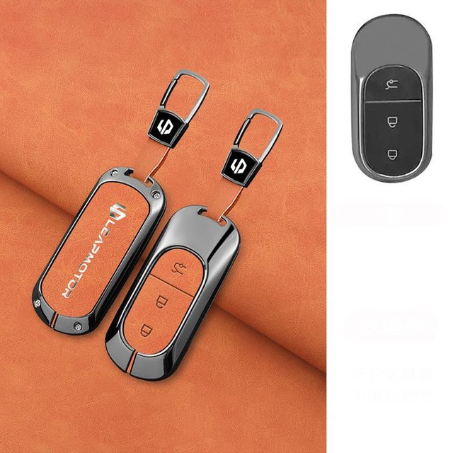 Schlüsselhülle aus Zinklegierung und Leder für Leapmotor T03 S01 B10 C11 C10 C16 C01 Typ in Weiß - Bild 1