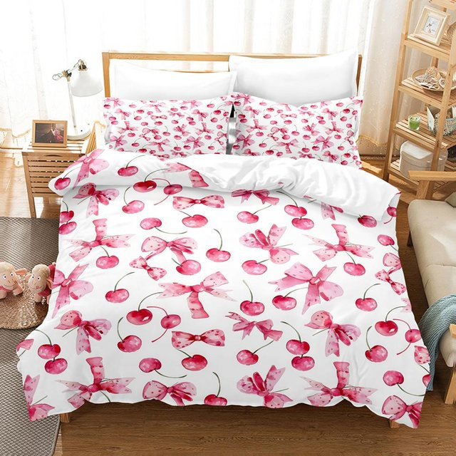4-teiliges Schleifenbettwäscheset von Binchi Fitness in Pink, weiches Mikrofaser-Bettwäscheset mit Bettbezug und Kissenbezügen, Größe: 210 x 210 cm - Bild 1