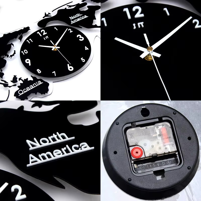 Oeny 3D-Wanduhr Weltkarte in Schwarz mit modernem Design und lautlosem Analog-Uhrwerk - Bild 4