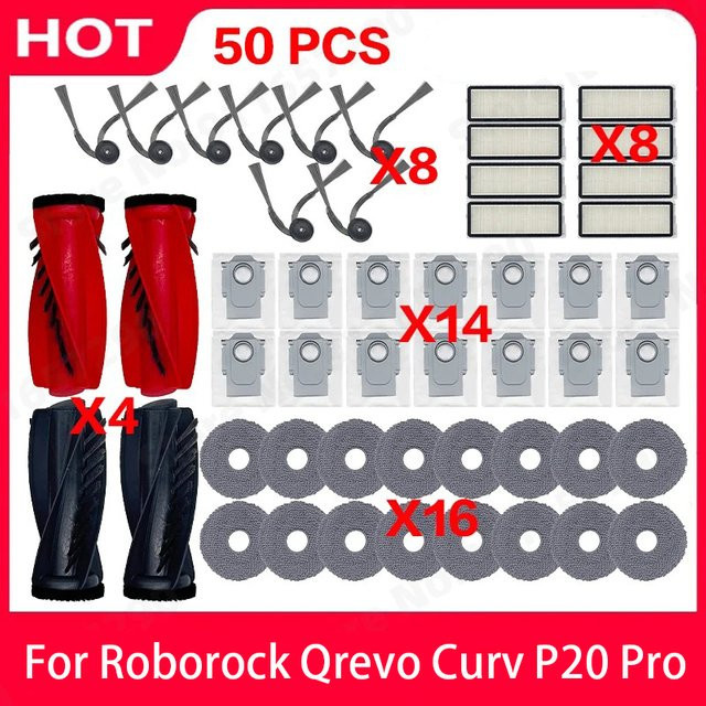 Roborock Qrevo Curv P20 Pro Ersatzteil-Set mit Hauptbürste, Seitenbürste, HEPA-Filter, Wischmopp und Staubbeuteln in Multicolor - Bild 1